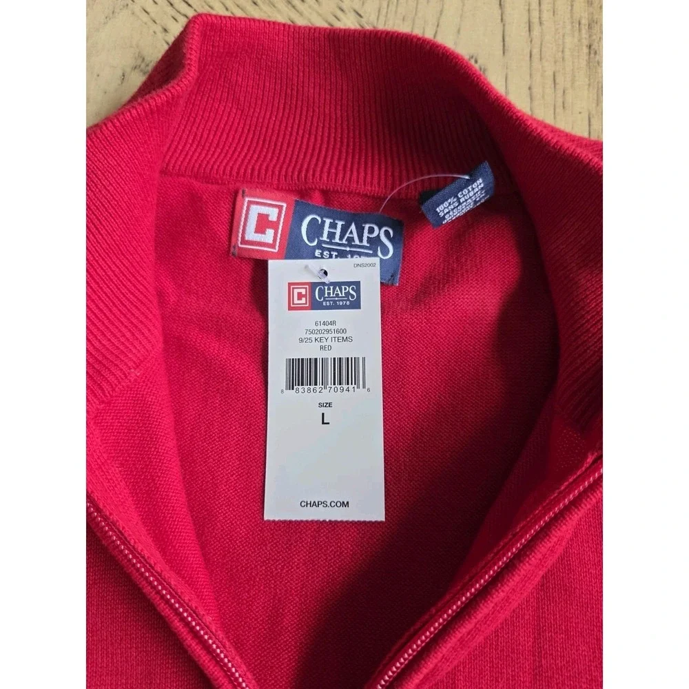 Chaps Sweater Vest Mens Lg Red Sleeveless Cotton Pullover 1/4 Zip Mock Neck NWT